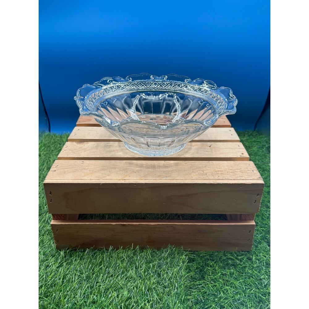 Vintage Imperial Glass Cape Cod Clear Glass Ruffled Fruit Bowl - 3.5” Tall